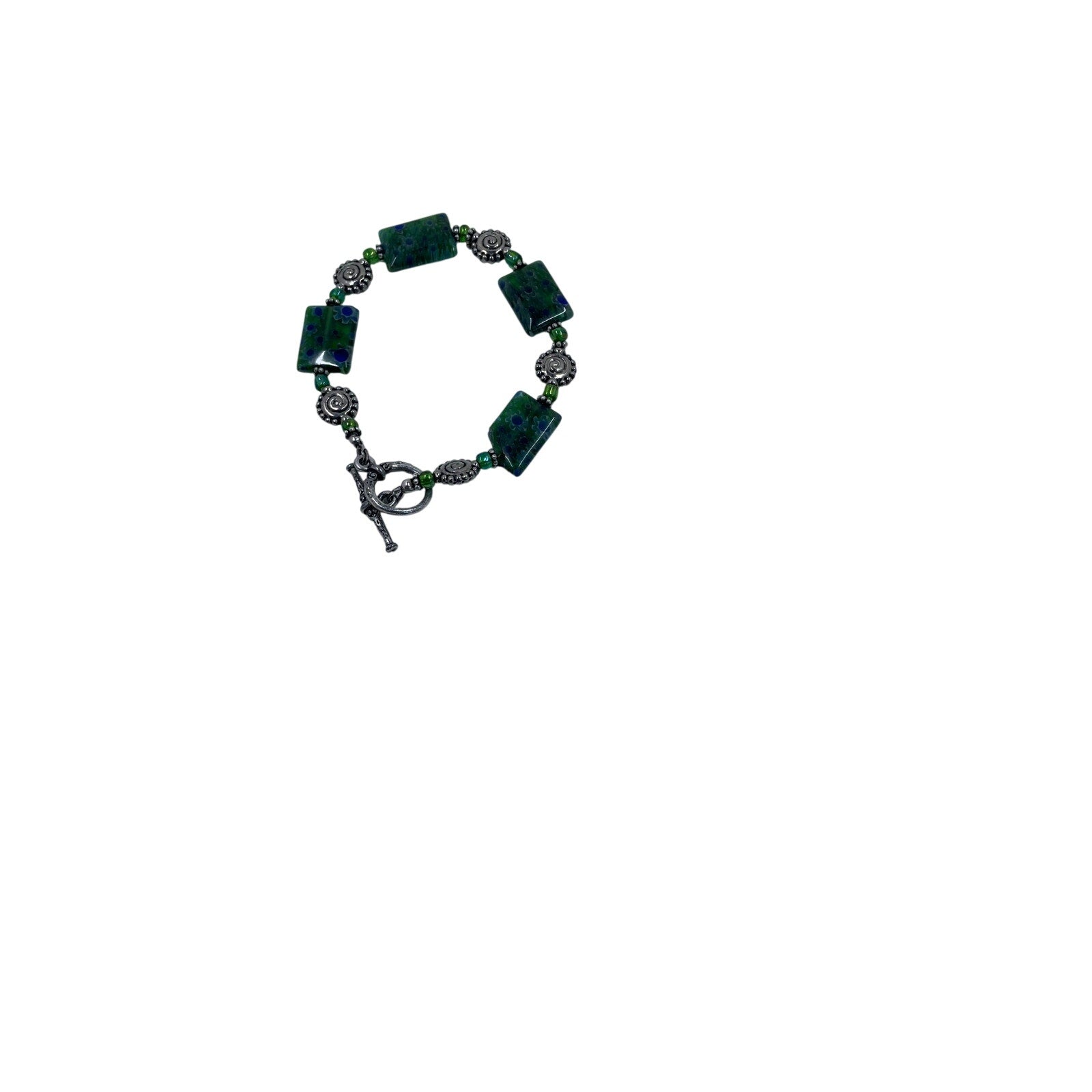 Stunning Mosaic Gemstone & Silver-Tone Bracelet
