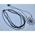 Elegant Black Multi-Strand Lotus Pendant Necklace Set